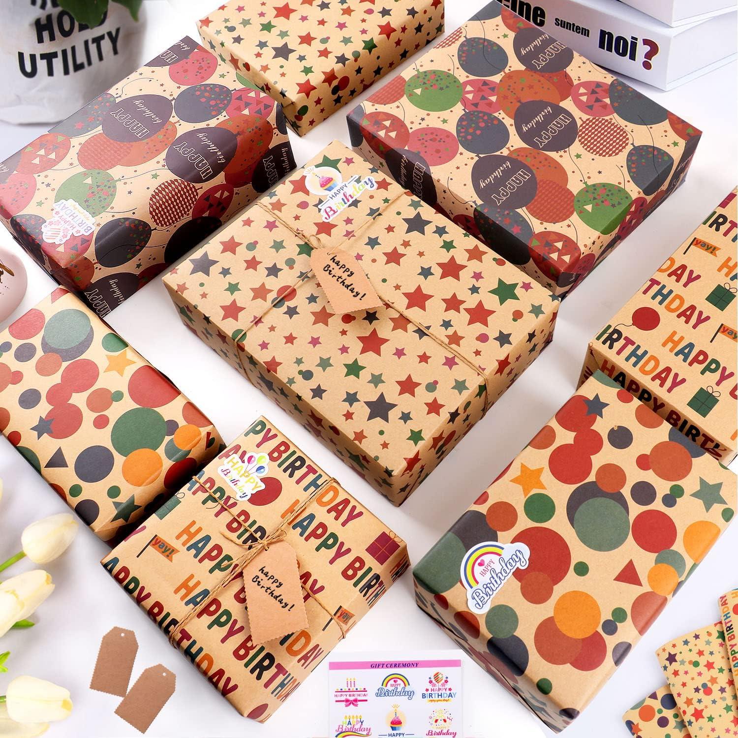 Geburtstags Geschenkpapier Set 6 Stück 70x50cm Kraftpapier