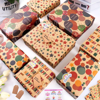 Geburtstags Geschenkpapier Set 6 Stück 70x50cm Kraftpapier