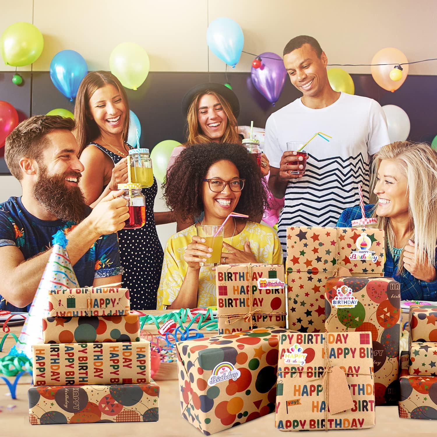 Kraft Geschenkpapier Geburtstag Happy Birthday 6 Stück 70x 50cm