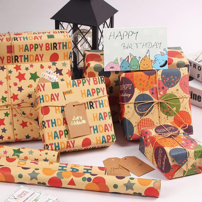 Geschenkpapier Geburtstag Kraft 6 Stück Happy Birthday 70x50cm