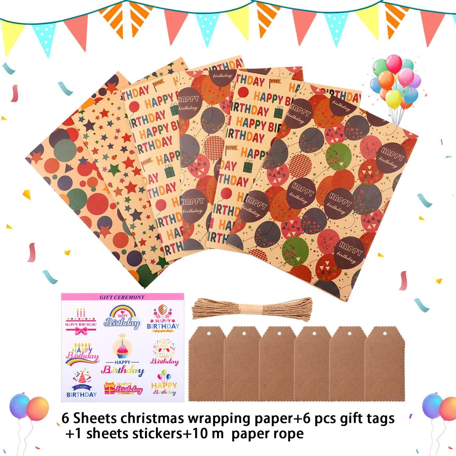 Kraft Geschenkpapier Geburtstag Happy Birthday 6 Stück 70x 50cm