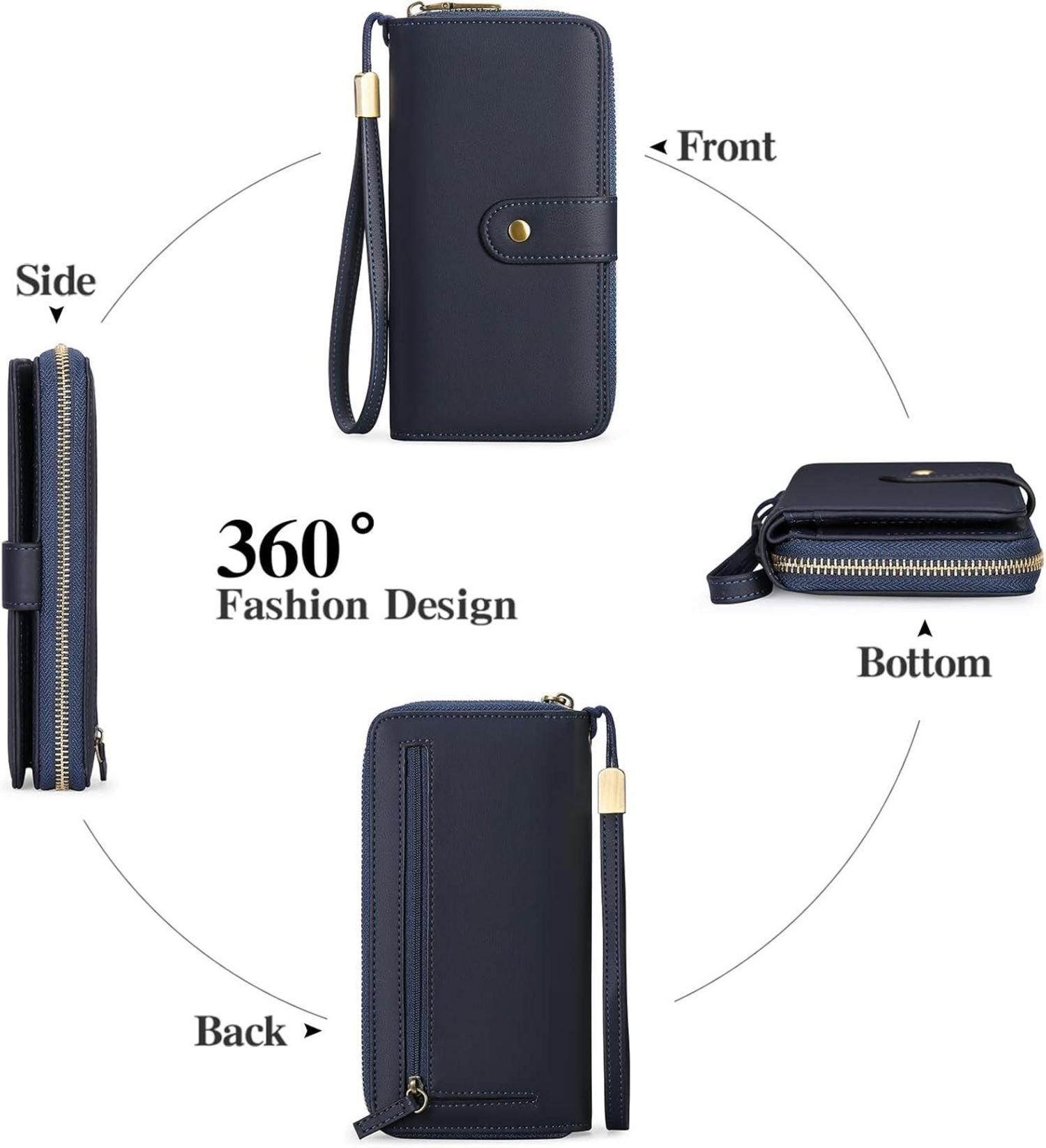 Geldbörse Damen Groß RFID Schutz 14 Kartenfächer Navy Blau