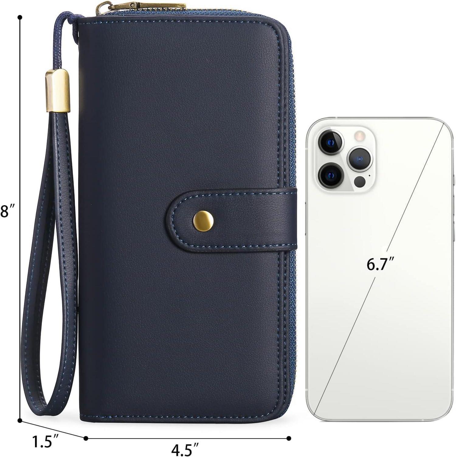 Damen Geldbörse Groß RFID Leder 14 Karten Navy Blau