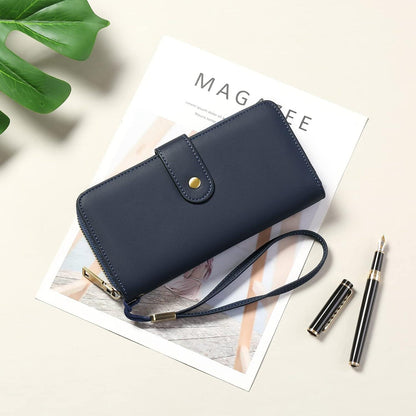 Damen Geldbörse Groß RFID Leder 14 Karten Navy Blau
