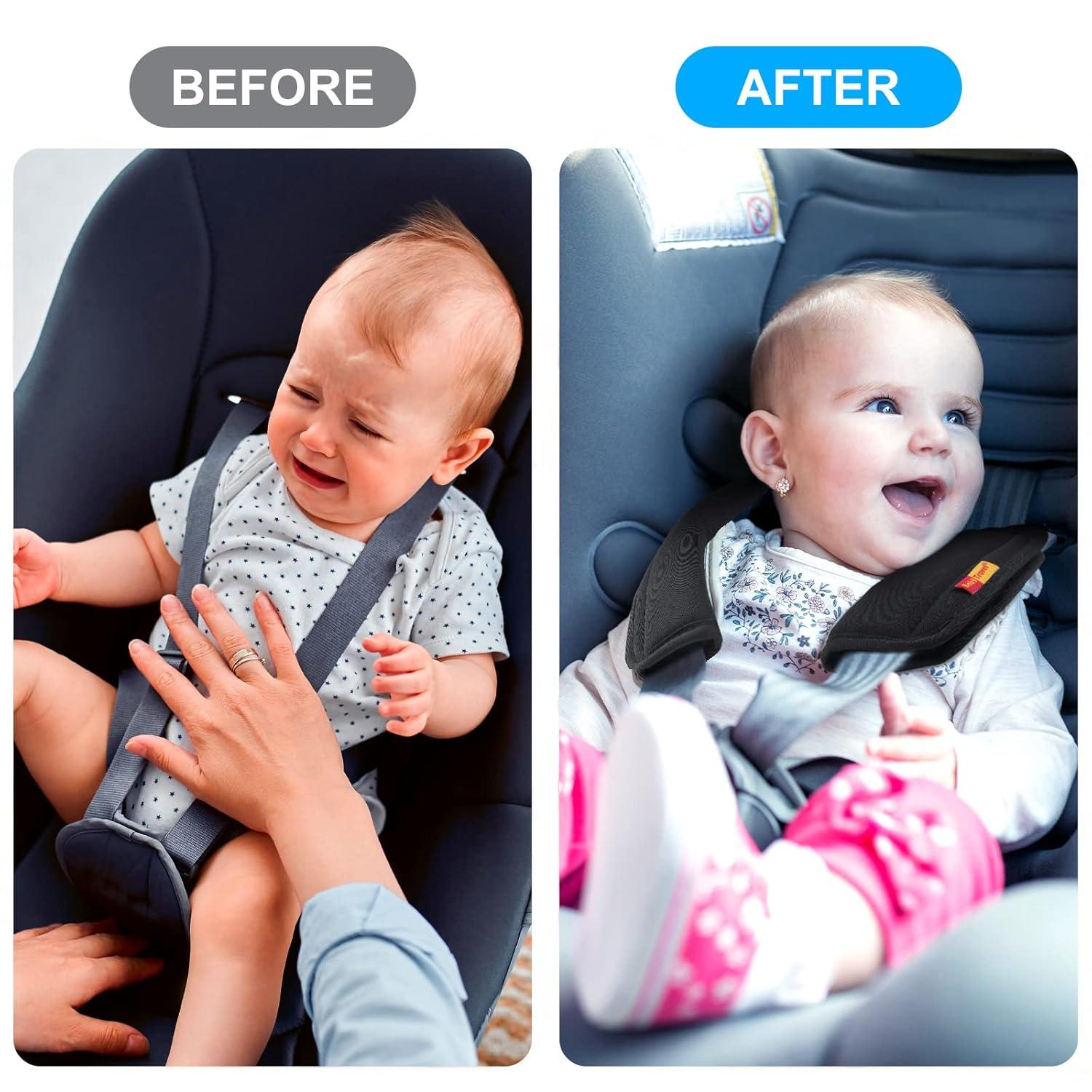 URAQT Baby Sicherheitsgurt Schulterpolster 2 Stück Schwarz - Atmungsaktiv - Universal - Gurtpolster Auto & Kinderwagen
