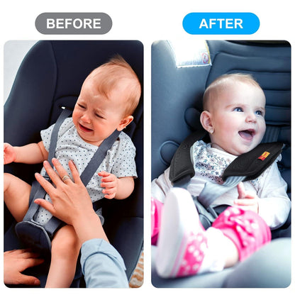 URAQT Baby Sicherheitsgurt Schulterpolster 2 Stück Schwarz - Atmungsaktiv - Universal - Gurtpolster Auto & Kinderwagen