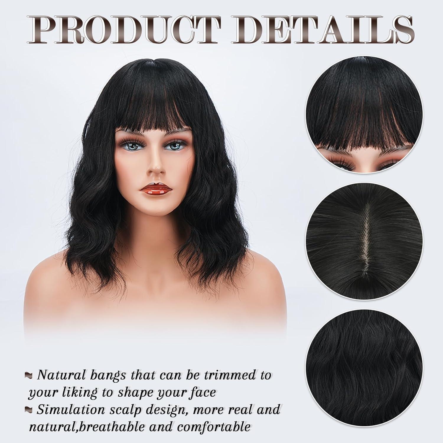 Kurze Bob Perücke mit Pony Lockige Gewellte Synthetische Cosplay