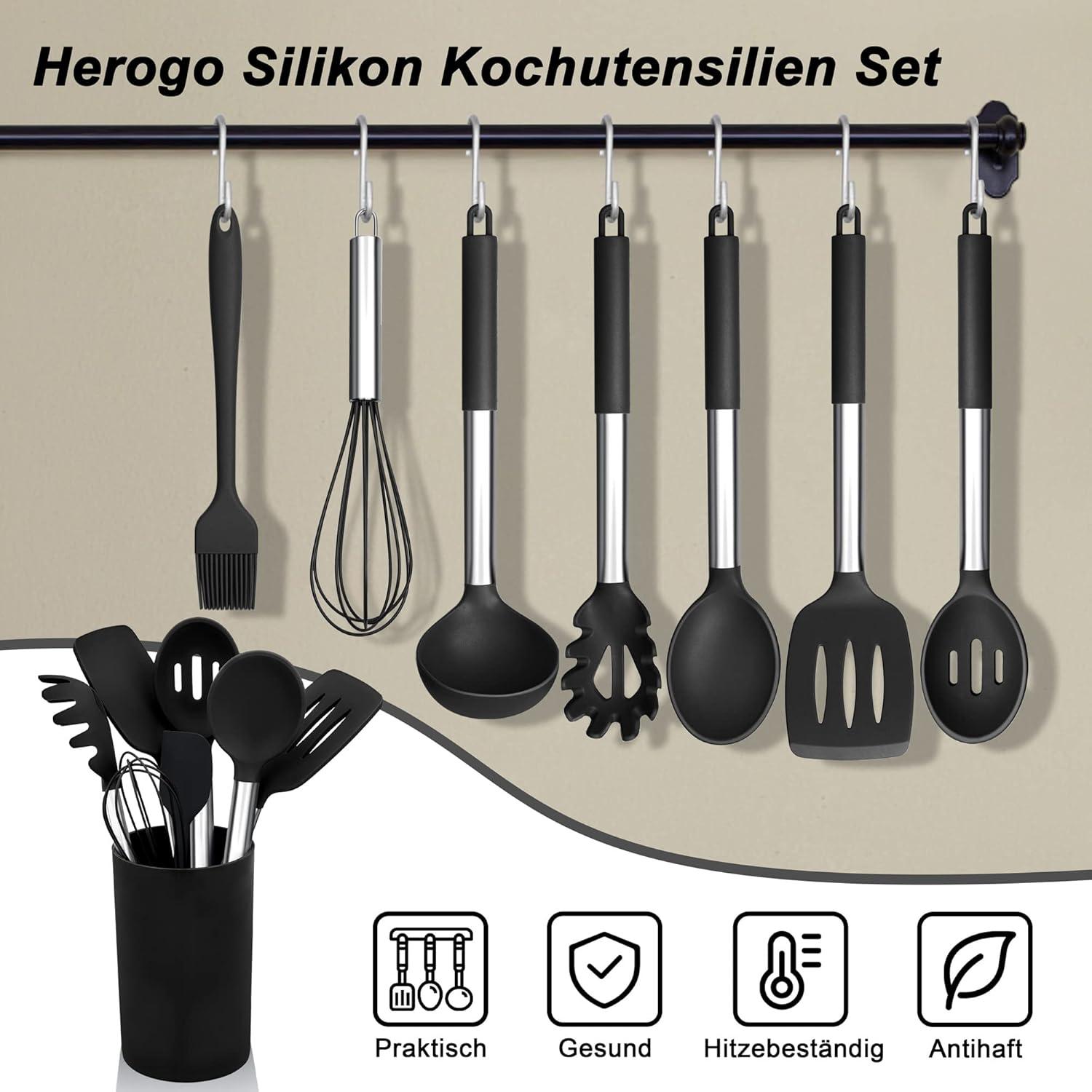 Silikon Küchenhelfer Set 22-teilig Schwarz Hitzebeständig & Antihaft