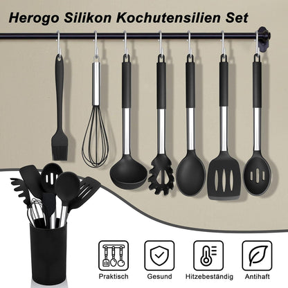 Silikon Küchenhelfer Set 22-teilig Schwarz Hitzebeständig & Antihaft