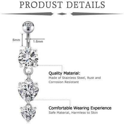 Bauchnabelpiercing 3er Set 6mm Chirurgenstahl Herz Silber