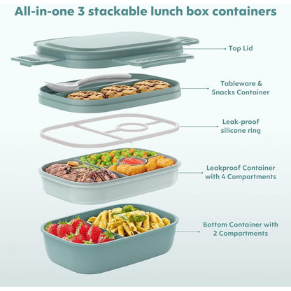JSCORES Lunchbox 1900ML Bento Box mit Fächern Auslaufsicher