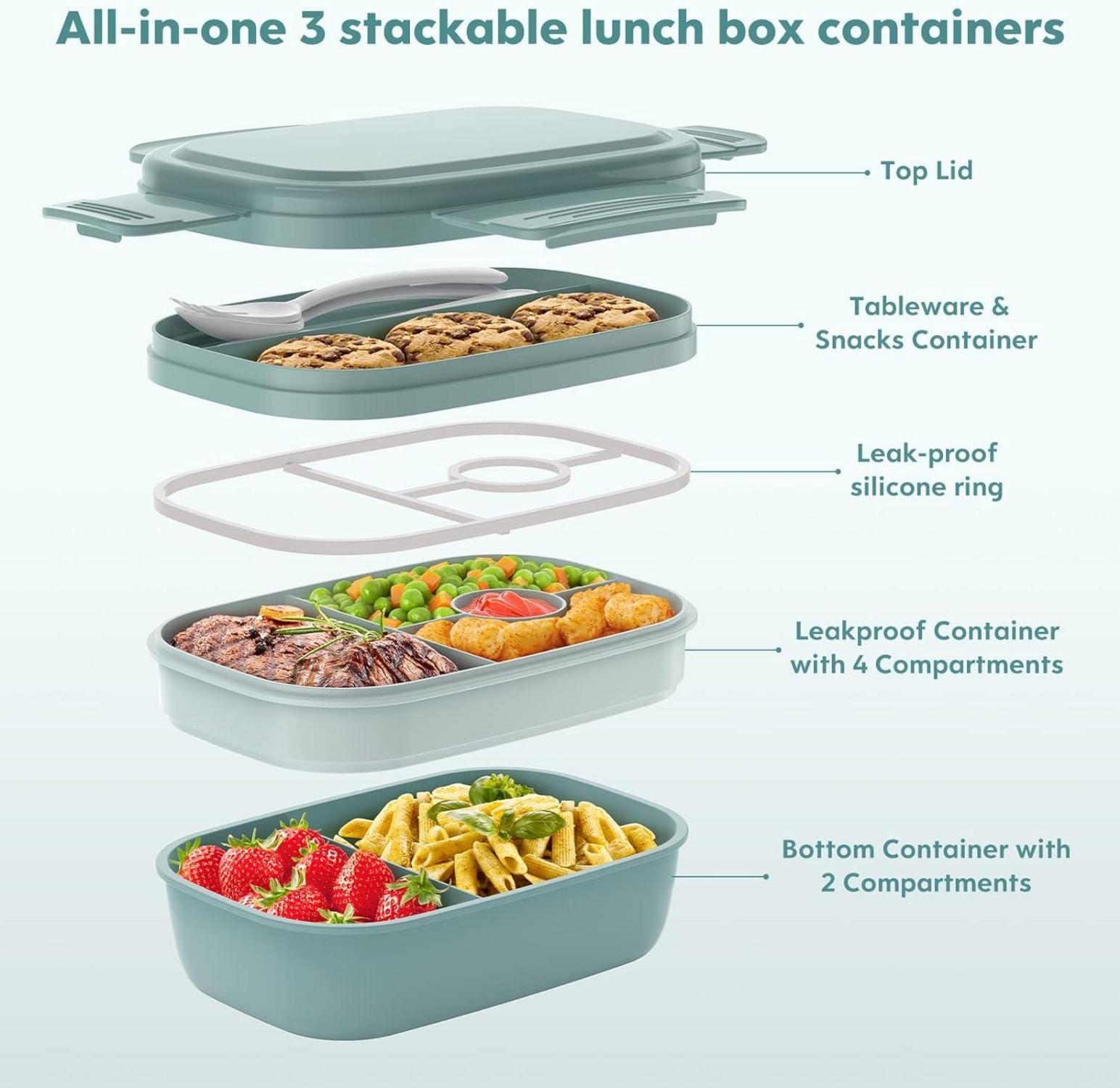 JSCORES Lunchbox 1900ML mit Fächern Auslaufsicher & Multifunktional