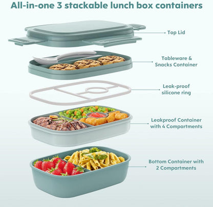 JSCORES Lunchbox 1900ML mit Fächern Auslaufsicher & Multifunktional