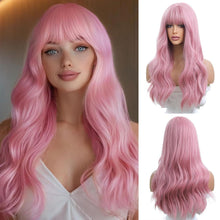 Gewellte Rosa Perücke Damen Synthetische Haare Hitzebeständig Party
