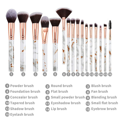 Professionelles Pinselset Makeup DUAIU 16 Stück - Marmor Look - Gesicht Puder Foundation Lidschatten Concealer Eyeshadow Schmink Pinsel