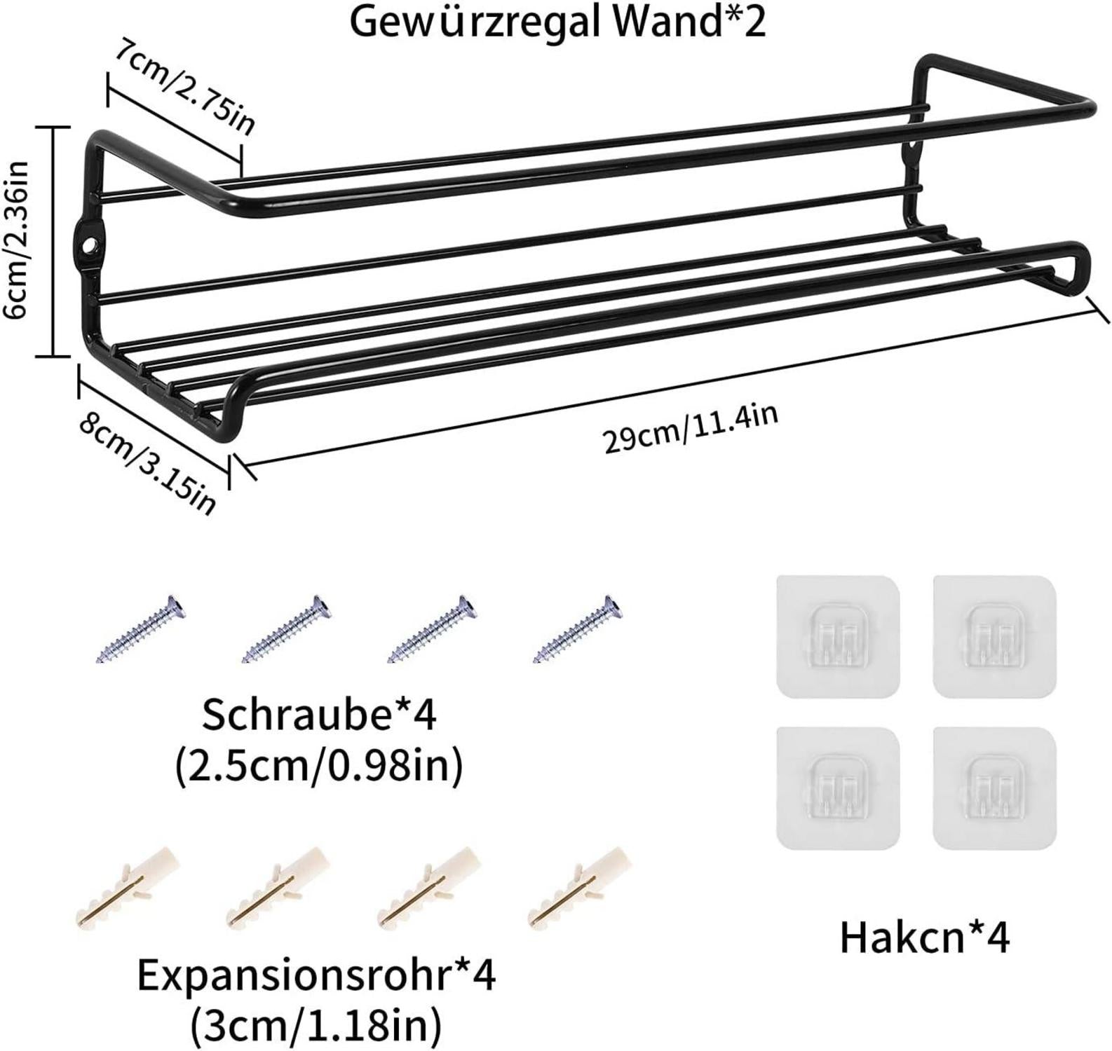 LXUDN Rocneuna 2-Teiliges Set Gewürzregal, Metall Küchenregal Wand, Schwarz