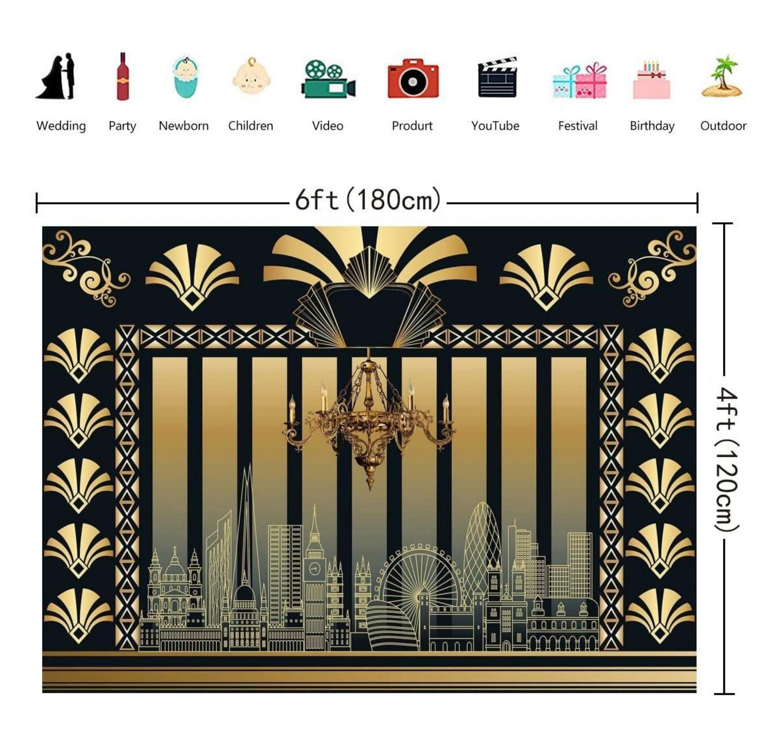 1920er Great Gatsby Party Fotografie Hintergrund 6x4FT