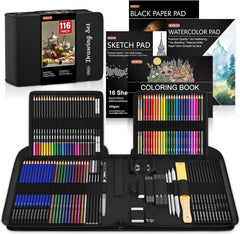 116-teiliges Zeichenset mit Bunt-, Aquarell- und Graphitstiften in