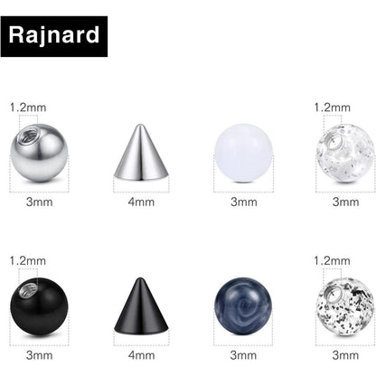 Piercing Ersatzkugeln 32 Stück 16G 3mm Edelstahl & Kunststoff Silber/Schwarz