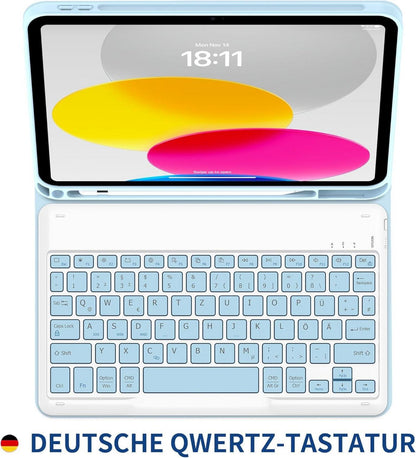 iPad 10 Deutsch QWERTZ Tastatur-Hülle Bluetooth Stifthalter 2022
