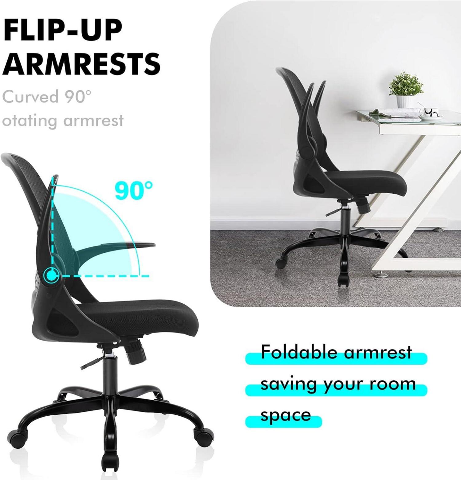 Ergonomischer Bürostuhl mit klappbaren Armlehnen, Mesh, 360° Drehstuhl