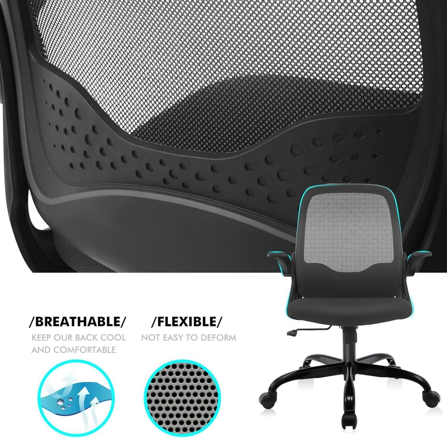 KERDOM Bürostuhl Ergonomischer Schreibtischstuhl Schwarz Mesh 360° Drehstuhl