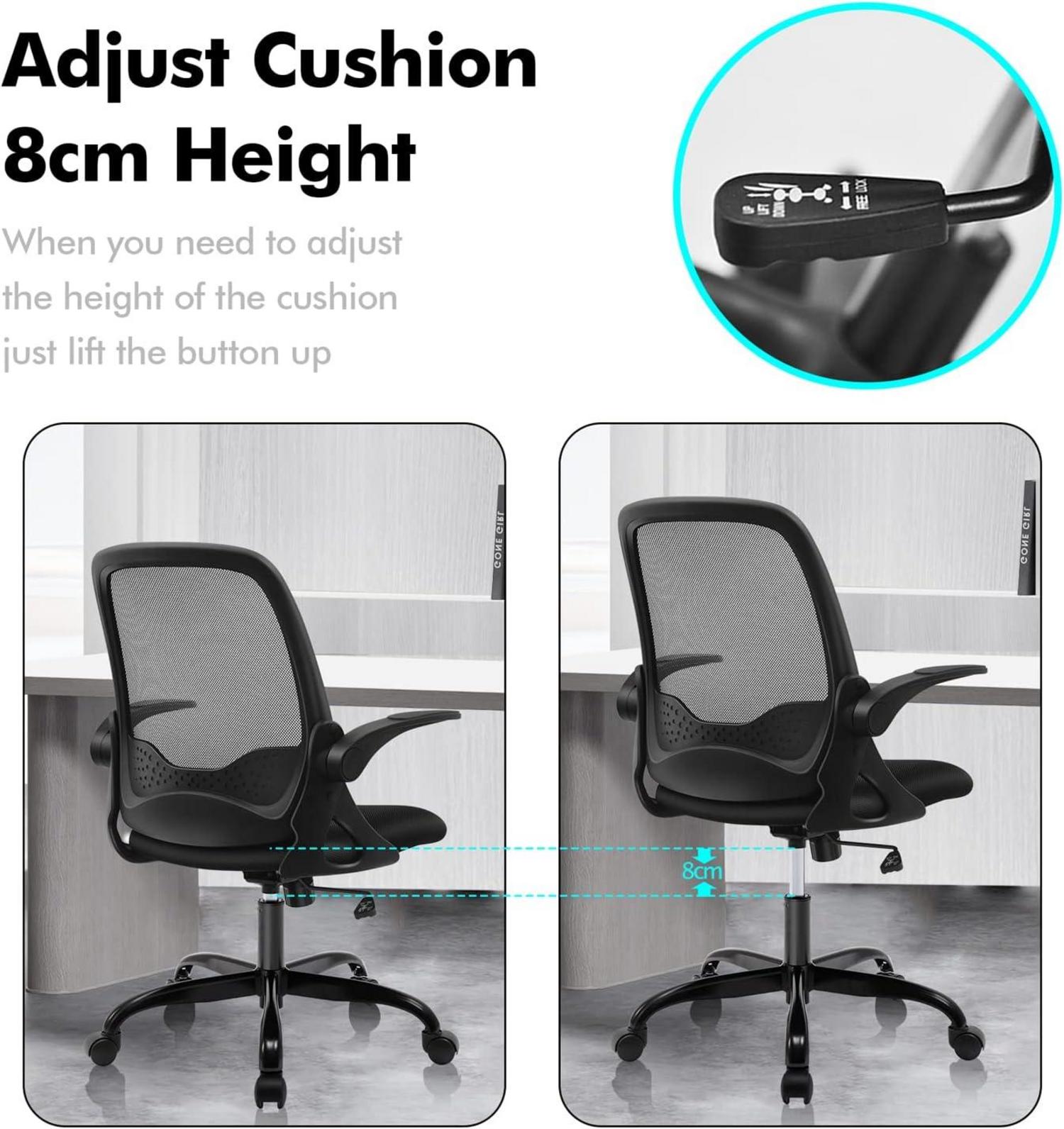 Ergonomischer Bürostuhl mit klappbaren Armlehnen Schwarz Mesh 360° Drehstuhl