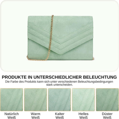 Leder Clutch Damen Abendtasche Elegant Kettentasche Handtasche Schwarz