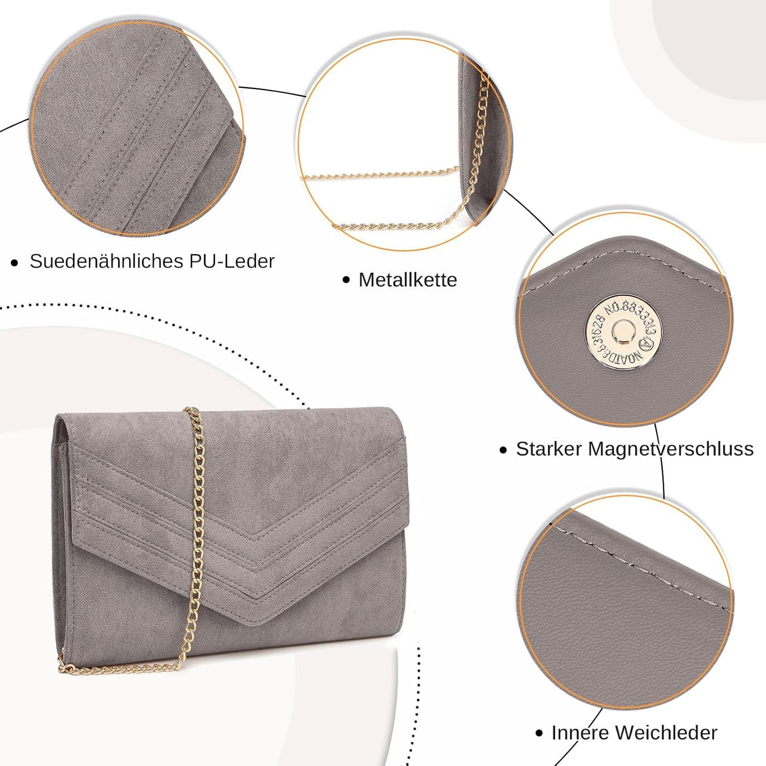 Damen Clutch Abendtasche Envelope Kettentasche Elegant Hochzeit