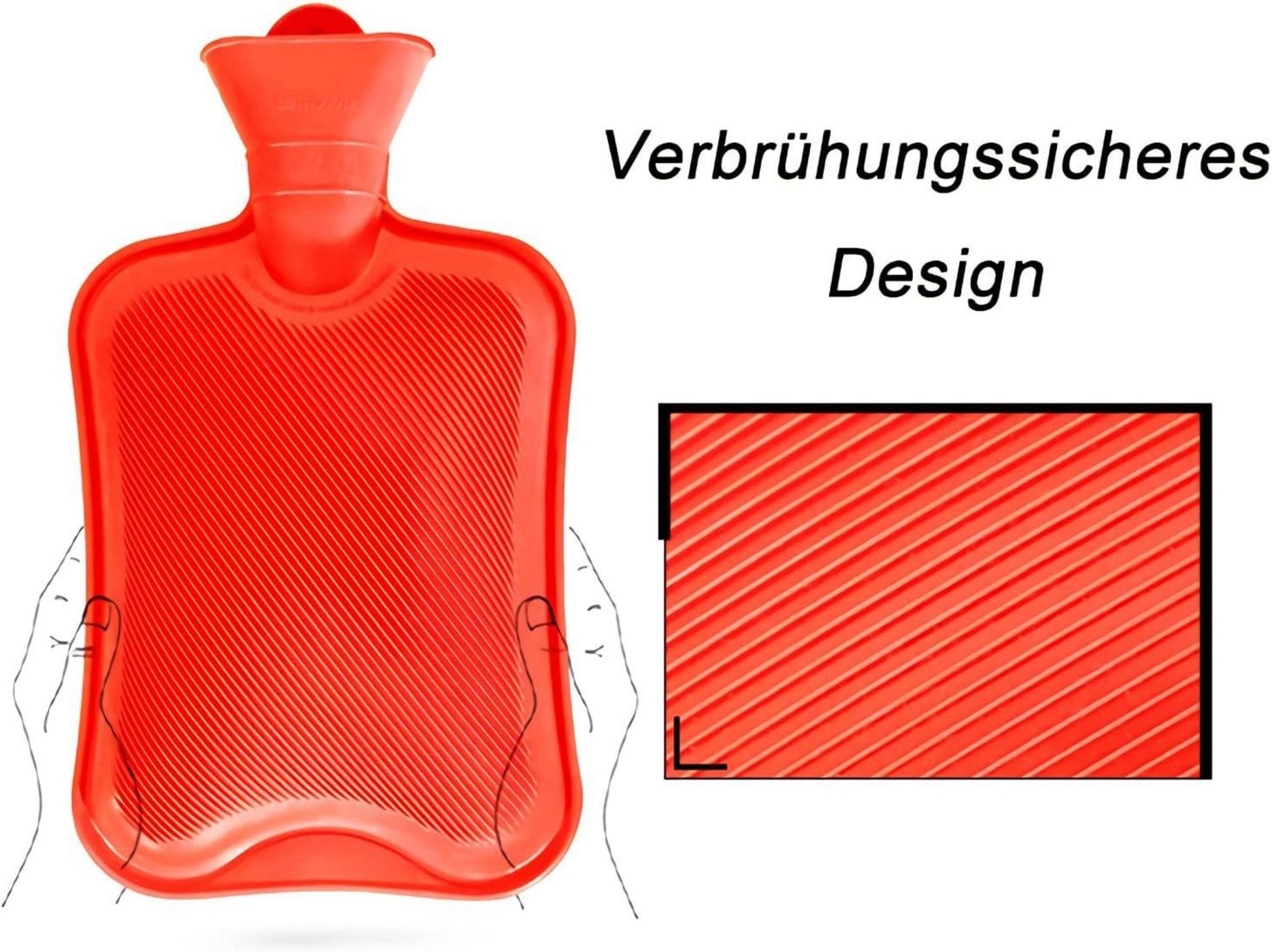 Wärmflasche 2L ohne Bezug Naturkautschuk Große Öffnung Rot
