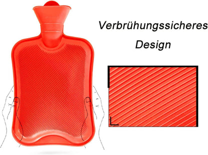 Wärmflasche 2L ohne Bezug Naturkautschuk Große Öffnung Rot