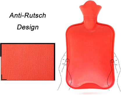 Wärmflasche ohne Bezug Naturkautschuk 2L Sichere Große Öffnung Rot