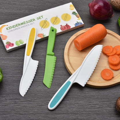 Kindermesser Set 3-teilig für Obst & Gemüse schneiden - Sicherheits-Kochmesser-Set