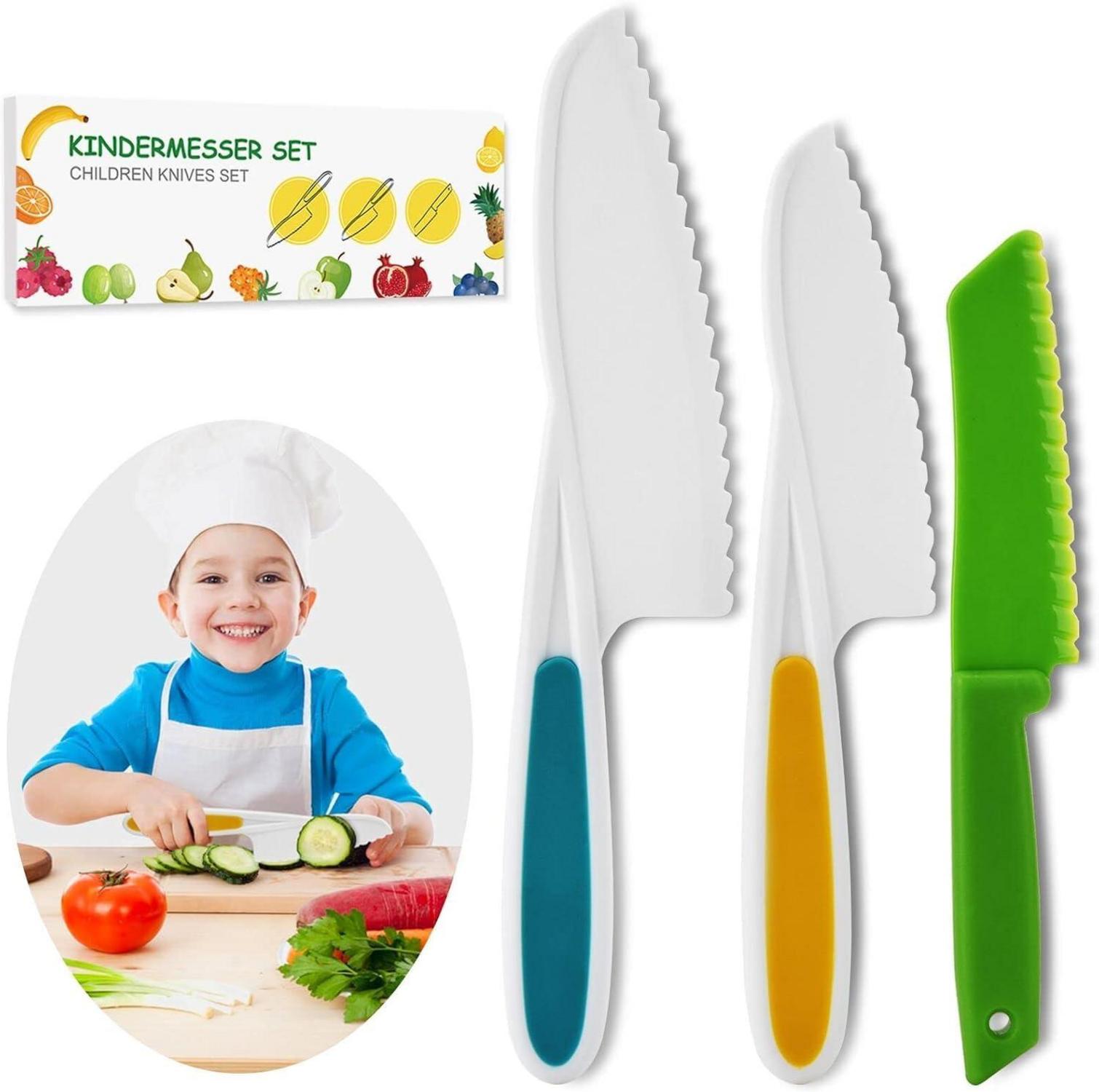 Kindermesser Set 3-teilig für Obst & Gemüse schneiden - Sicherheits-Kochmesser-Set