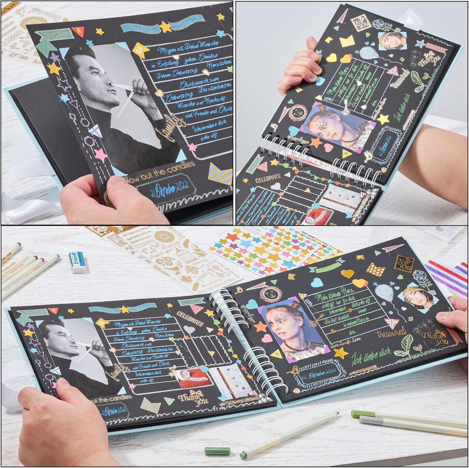 Fotoalbum zum Selbstgestalten DIY Fotobuch 80 Seiten azur-blau Hält 80-160 Fotos