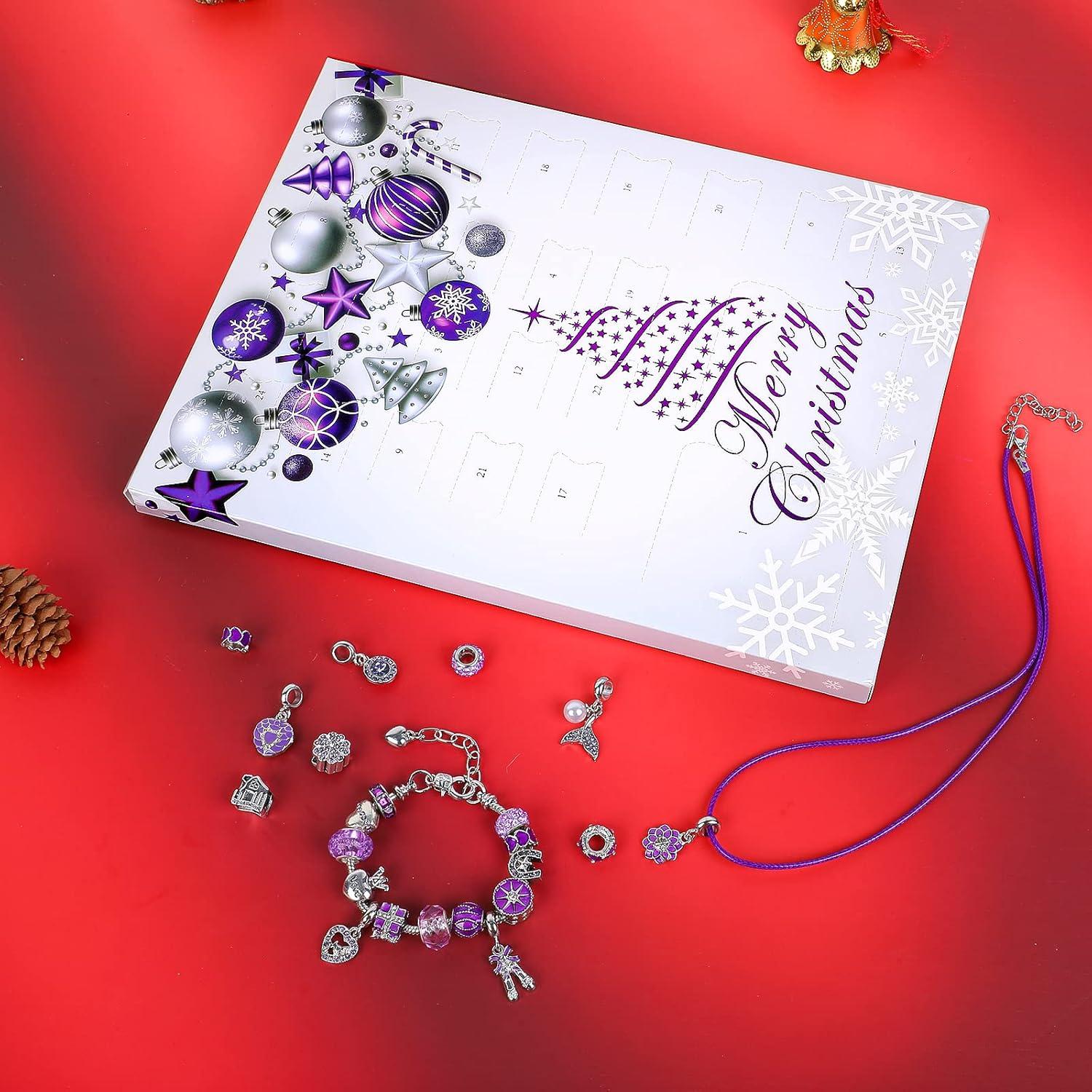 Adventskalender Mädchen 2024 Weihnachten 24 Überraschungen DIY Schmuck Set Lila