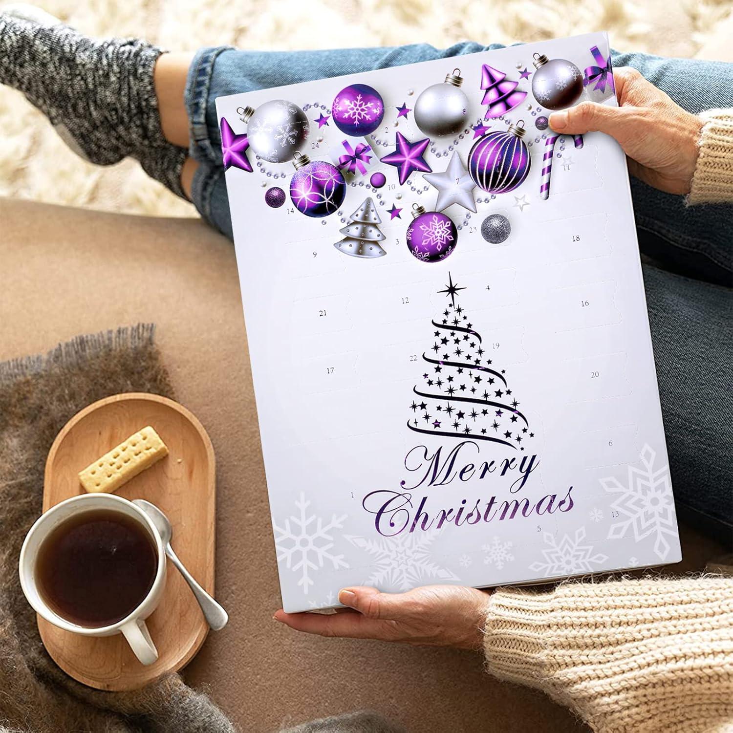 MJARTORIA Adventskalender Schmuck Mädchen 2024 Weihnachtskalender Teenager 24 Überraschungen Armband Anhänger Lila