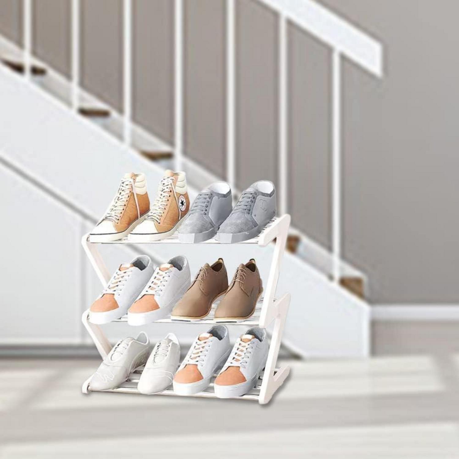 Schuhregal Klein 3-stöckig Mini Organizer Stabil Schmal 43x19x35cm White