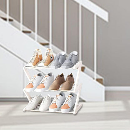 Schuhregal Klein 3-stöckig Mini Organizer Stabil Schmal 43x19x35cm White