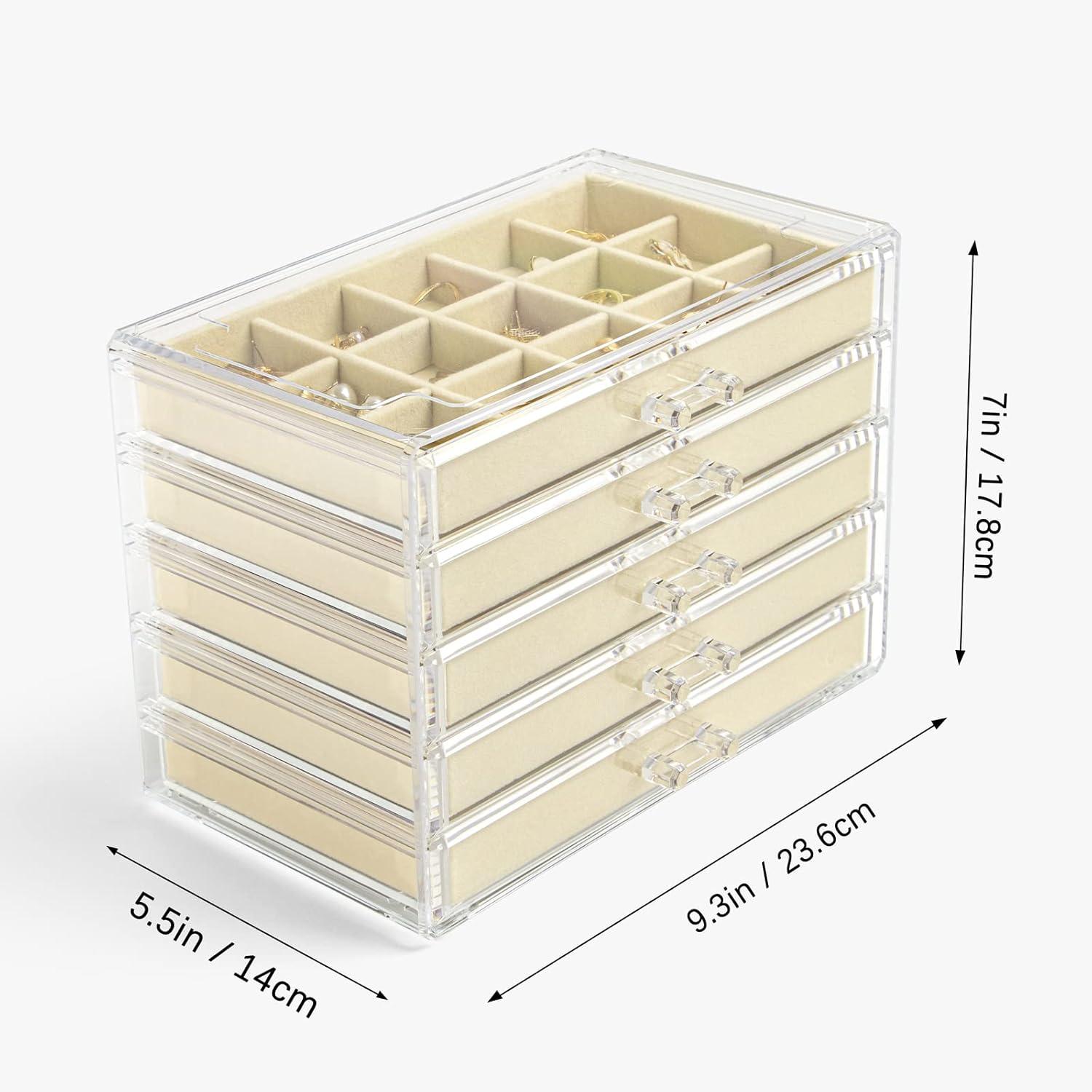 Acryl Schmuckkästchen Damen 5 Schubladen Schmuckaufbewahrung Vitrine Beige