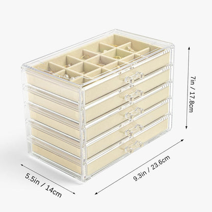 Acryl Schmuckkästchen Damen 5 Schubladen Schmuckaufbewahrung Vitrine Beige