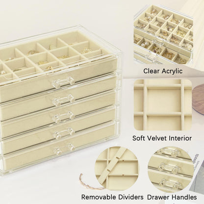 Acryl Schmuckkästchen für Damen mit 5 Schubladen, Schmuckaufbewahrung