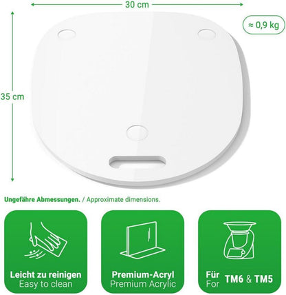 Siegvoll Gleitbrett Thermomix TM6 TM5 Acryl Weiß rutschfeste Puffer & Teflon