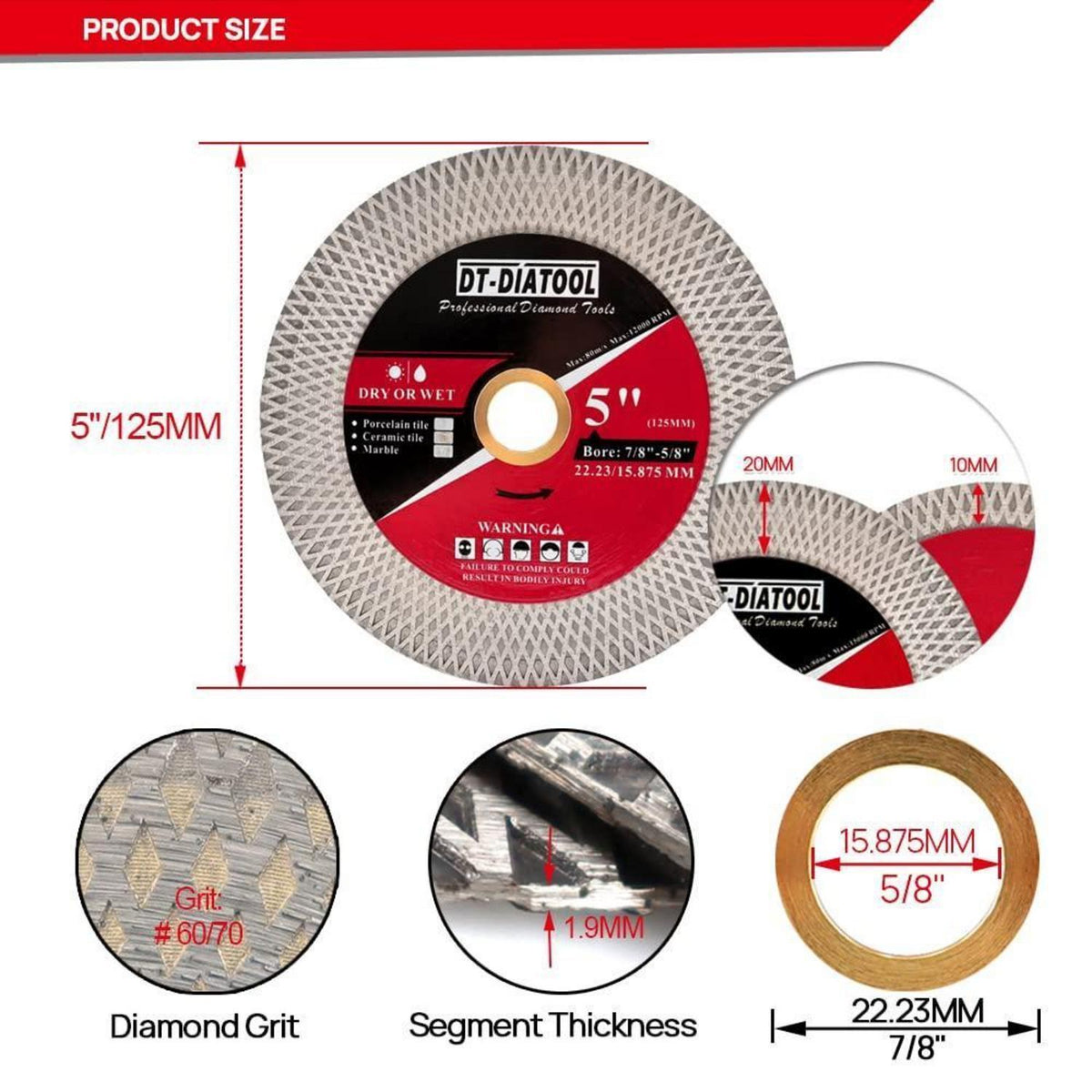 Diamant-Trennscheibe 125mm für Fliesen & Marmor (5 Stück)