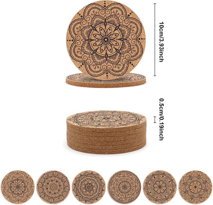 12er Set Korkuntersetzer Blumenmuster 10cm runde