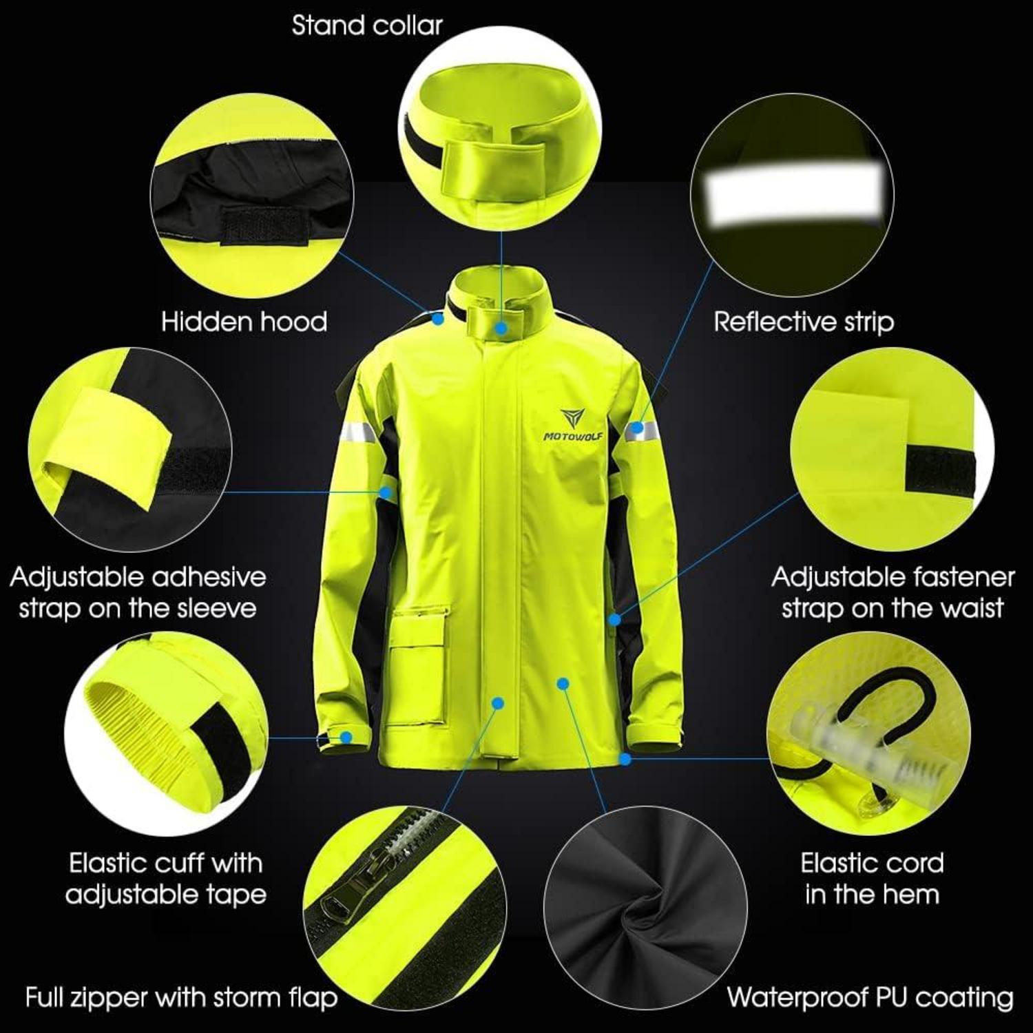 Lixada Herren Motorrad Regenanzug Wasserdicht Reflektierend Gelb XL