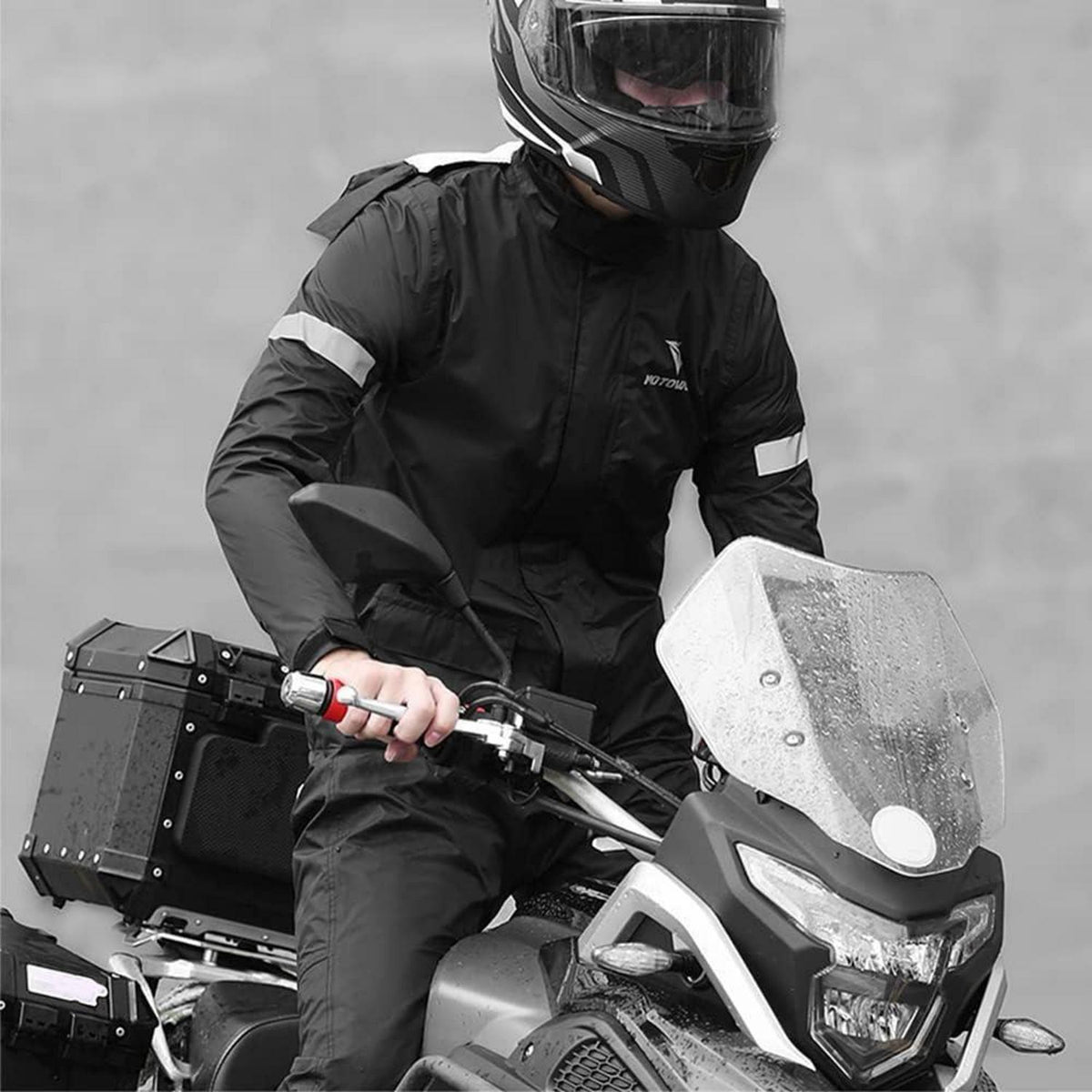 Herren Motorrad Regenanzug mit reflektierenden Streifen, Schwarz L