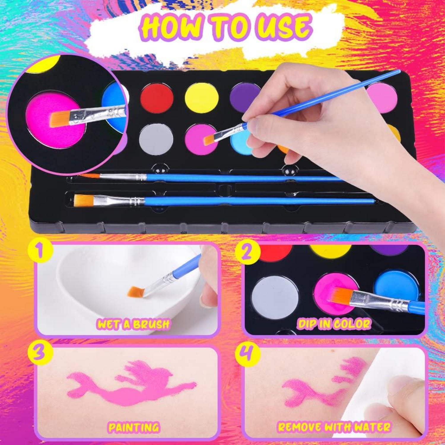 ACWOO Kinderschminke Set 16 Farben Mädchen Waschbar Face Paint Bodypaint Schminkset Kinder Halloween Fasching【16