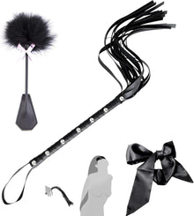 BDSM Fesseln Set mit Flogger Leder Peitsche Satin-Augenmaske