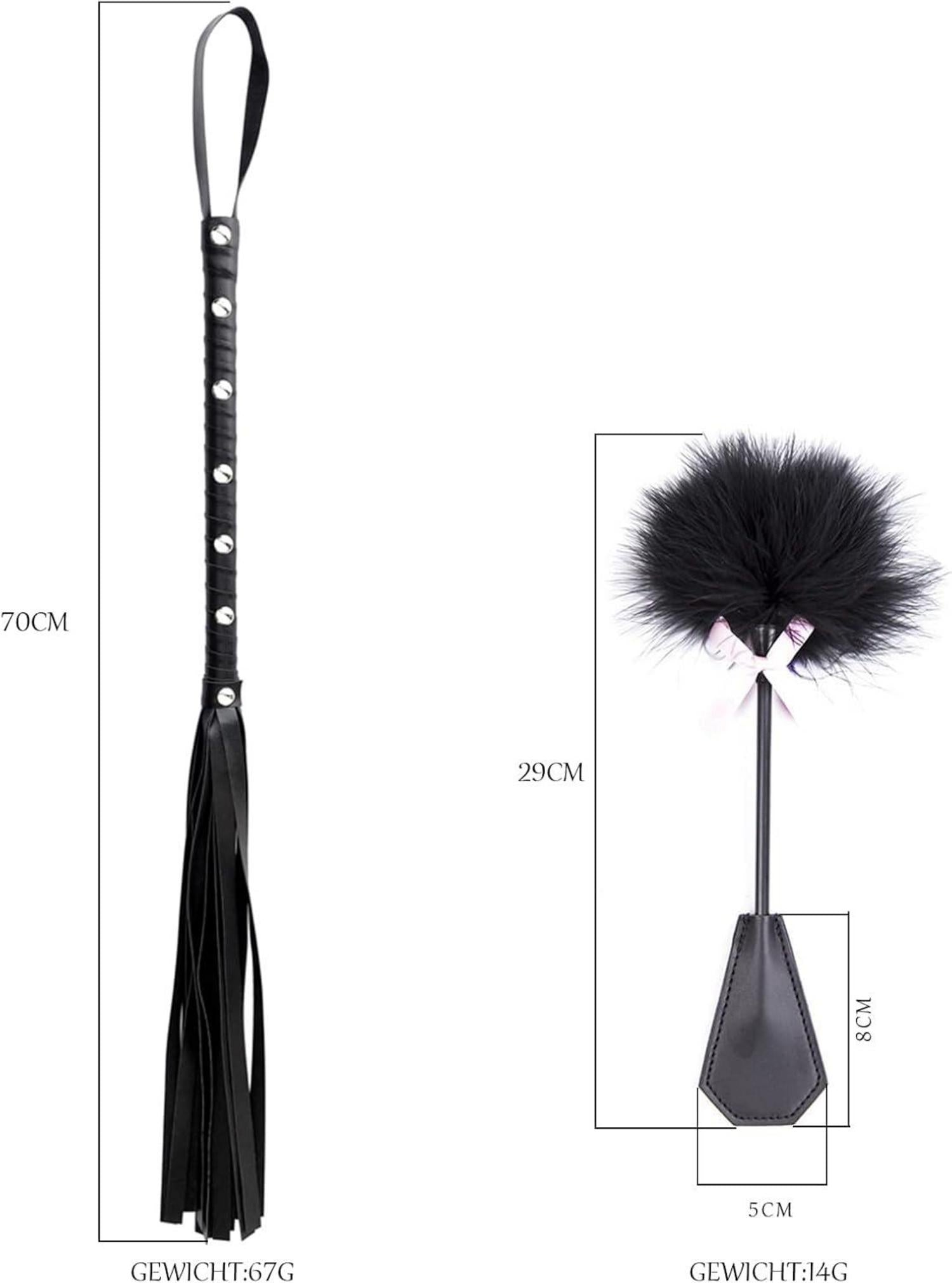 BDSM Fesseln Peitsche Augenmaske Feder Paddel Set Sexspielzeug